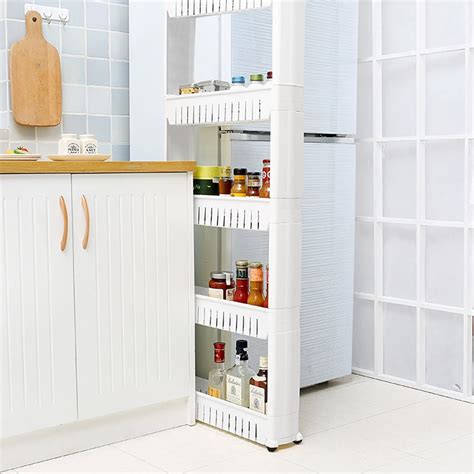 5 Tier Mobile Shelving Unit Organizer Slide Out Storage Tower Slim