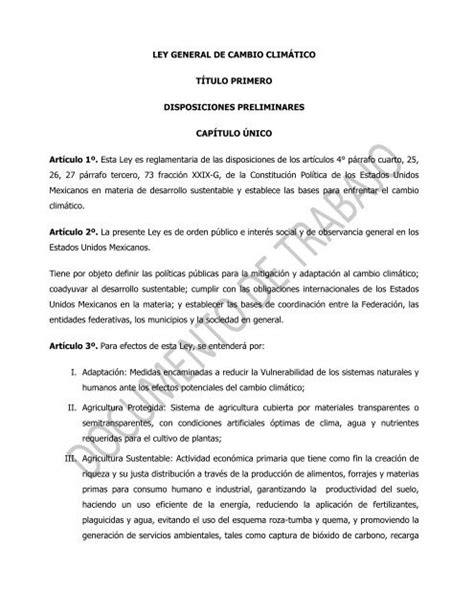 Ley General De Cambio ClimÁtico TÍtulo Primero