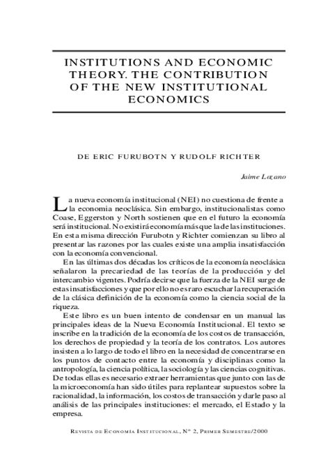 Pdf Institutions And Economic Theory The Contribution Of The New