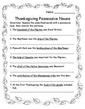 Thanksgiving Singular And Plural Possessive Nouns Thanksgiving