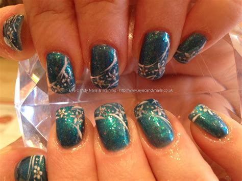 Eye Candy Nails And Training Blue Glitter With Freehand Nail Art By