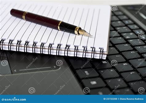 Pen Notepad And Laptop On The Desk Stock Photo Image Of Supplies