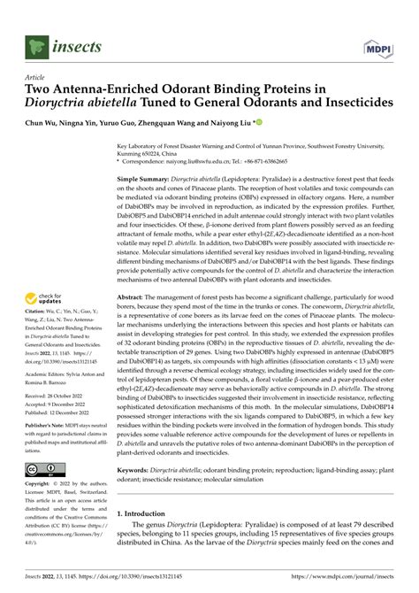 PDF Two Antenna Enriched Odorant Binding Proteins In Dioryctria