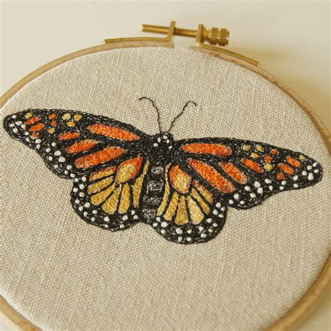 Hoop Art Embroidery Monarch Butterfly Danaus plexippus - Blue Terracotta