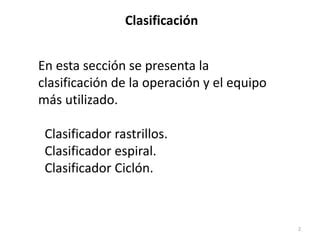 Procesamiento de minerales Clasificación PPT