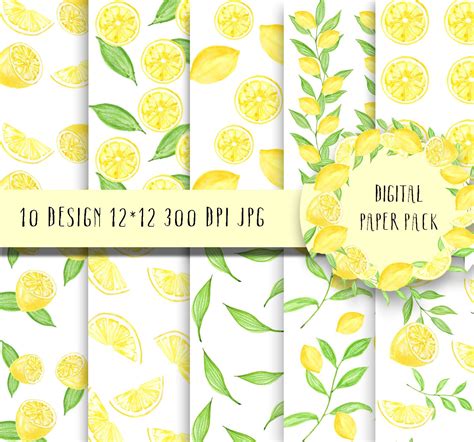 Lemon Digital Paper Lemon Watercolor Paper Watercolor Etsy