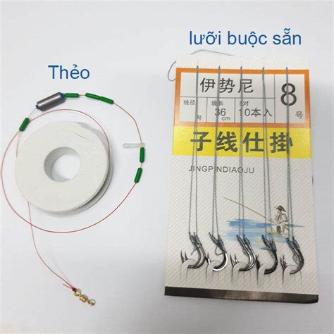 Combo Thẻo Cước Câu Cá Buộc Sẵn Câu đơn Câu đài 10 Lưỡi Câu Buộc Sẵn