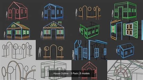 House Outline 5 Pack 3d Model Collection Cgtrader