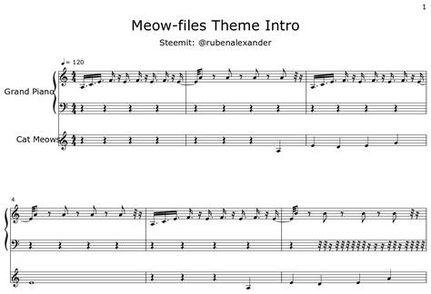 Meow Files Theme Intro Sheet Music For Piano Cat Meows