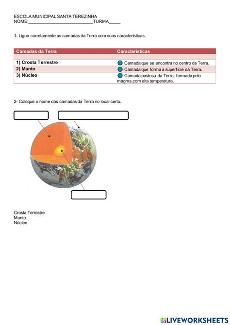 Camadas Da Terra Online Activity Live Worksheets