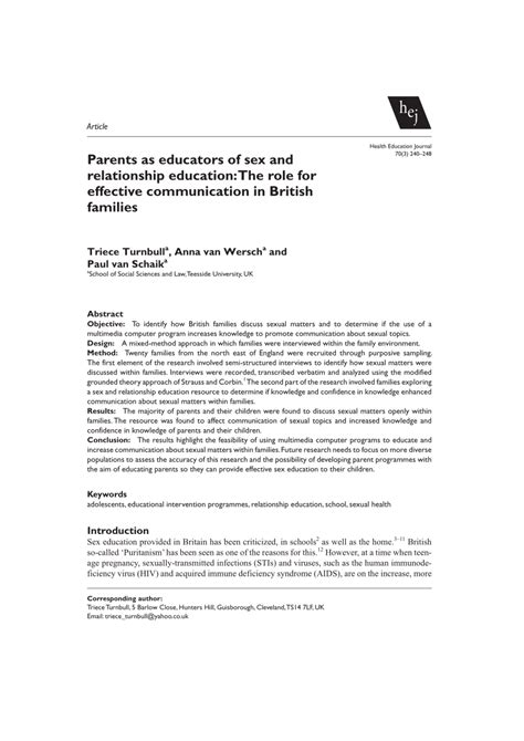 PDF Parents As Educators Of Sex And Relationship Education The Role For Effective