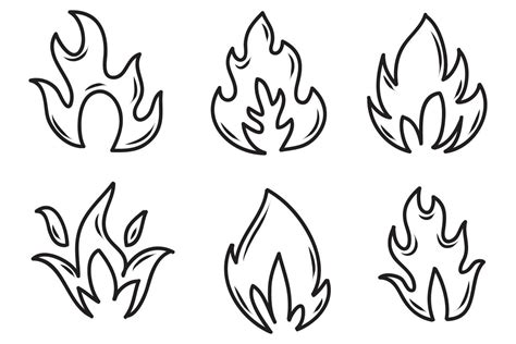 Hand drawn fire icons. Fire Flames Icons Vector Set. Hand Drawn Doodle ...