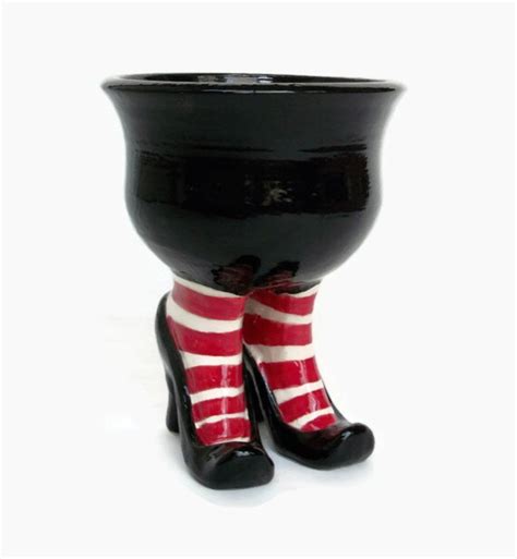 Black Ceramic Sex Pot With High Heels And Striped Stockings