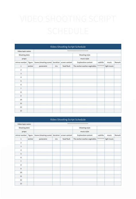 Video Shooting Script Schedule Excel Template And Google Sheets File