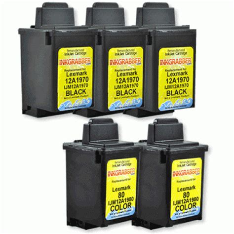 5 Pack of Lexmark Inkjet Cartridges (3 Black, 2 Color) Replaces 12A1970 ...