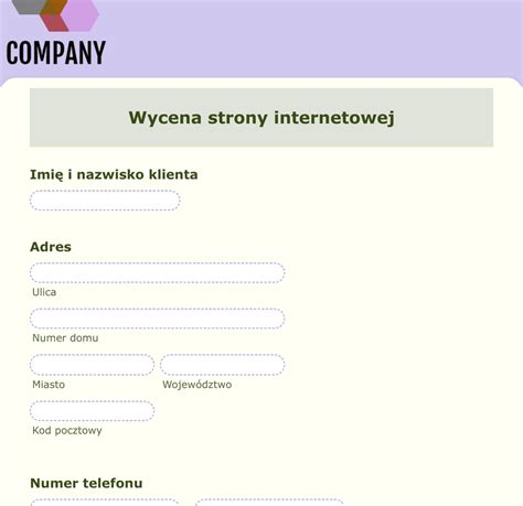 Wycena Strony Internetowej Szablon Formularza Jotform