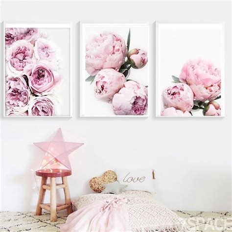 Yirtree Flower Canvas Wall Art for Bedroom Woman Wall Decor Pink White Flowers Picture Artwork ...