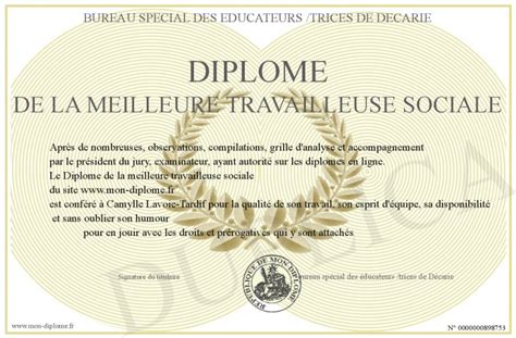 Diplome De La Meilleure Travailleuse Sociale