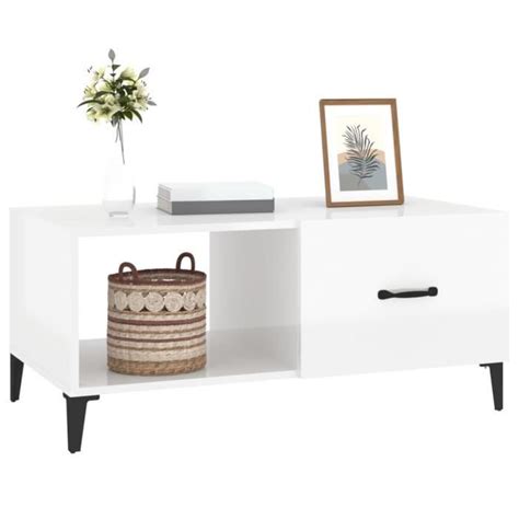 Zerodis Table Basse Blanc Brillant X X Cm Bois D Ing Nierie Hb