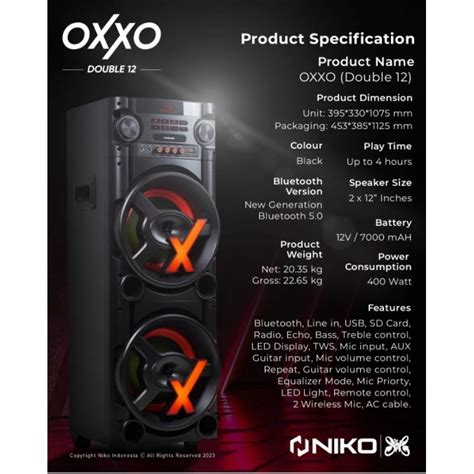 Jual SPEAKER NIKO OXXO DOUBLE 12 12IN 12 INCH IN TWEETER BLUETOOTH AUX