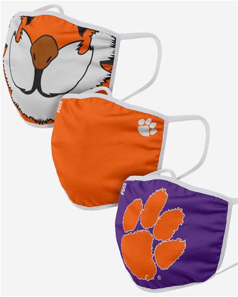 Clemson Tigers The Tiger Mascot 3 Pack Face Cover FOCO