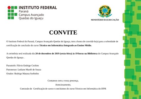 Convite Cerim Nia De Certifica O De Conclus O De Curso Campus Quedas