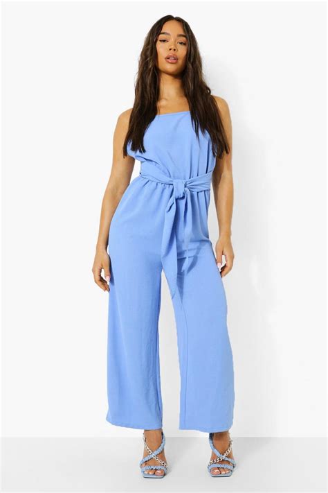 Linen Look Tie Detail Jumpsuit Boohoo