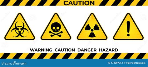 Set Of Hazard Warning Signs Black Yellow Triangle Warning Safety And