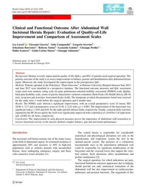 Pdf Clinical And Functional Outcome After Abdominal Wall Incisional