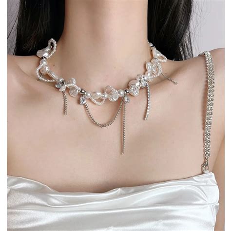 Pearl Pearl Wrapped Choker Necklace New Irregular Personality Advanced