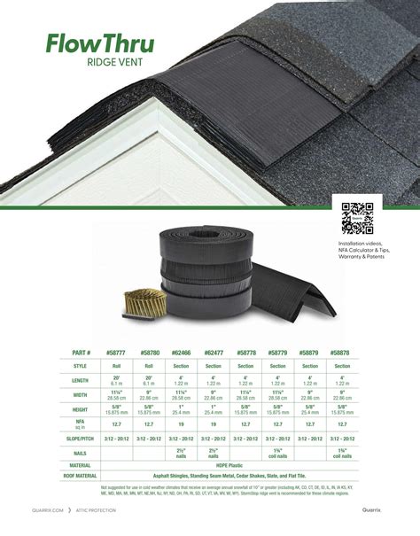 Quarrix Building Products Catalogs Flowthru Ridge Vent Sell Sheet Arcat