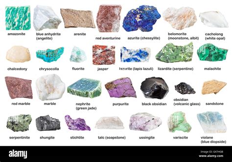 Collection From Various Raw Decorative Gemstones And Minerals With