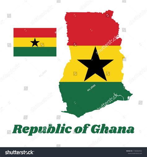 Map Outline Flag Ghana Horizontal Triband เวกเตอร์สต็อก ปลอดค่า