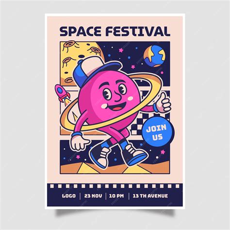 Premium Vector Hand Drawn Retro Space Poster Template