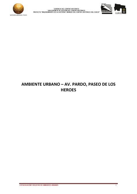 Av Pardo Municipalidad Del Cusco Sub Gerencia De Gestin Del Centro