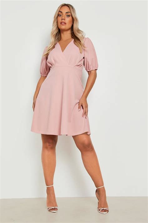 Plus Puff Sleeve Skater Dress Boohoo Uk