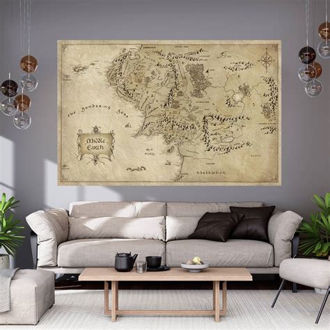 Lord of the Rings Map, LOTR Map Poster Wall Art, Old Middle Earth Map ...