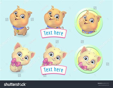 Happy Cartoon Kitten Puppy Vector Collection Stock Vector Royalty Free