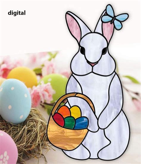 Easter Stained Glass Pattern Rabbit Crealandia In 2023 Stained Glass Patterns Stained Glass