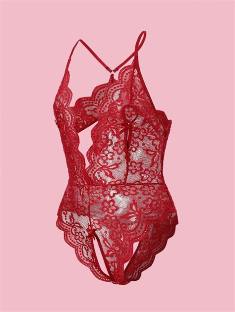 Plus Size Women Lace Sexy Lingerie Set Hollow Heart Decor Bodysuit For Romantic Occasions