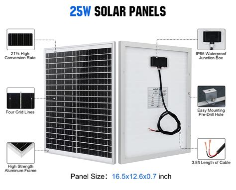 Eco Worthy Solar Panel 25w 12v Monocrystalline Waterproof Panel For Charging 12v