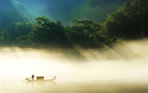 Wallpaper Sunlight Trees Forest Boat Sea Water Nature