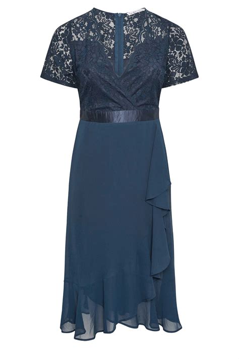 YOURS LONDON Plus Size Navy Blue Lace Wrap Ruffle Midi Dress Yours