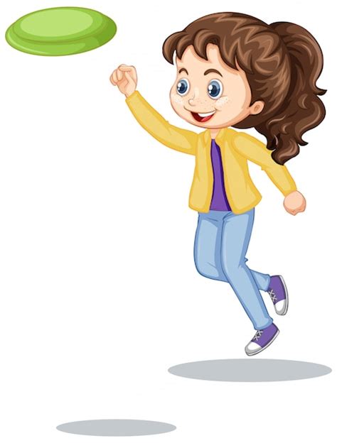 Happy Girl Playing Frisbee Isolated Free Vector