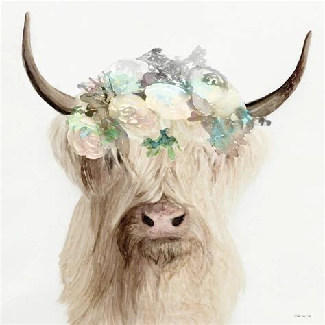 Floral Highland Cow Canvas Art Print | Stellar Design Studio | iCanvas