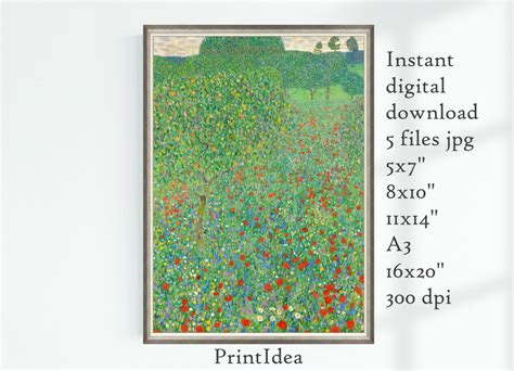 Poppy Field Gustav Klimt Poster Flowers Painting Gustav Klimt Wall Art ...