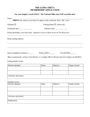 Fillable Online Phi Alpha Theta Membership Application Fax Email