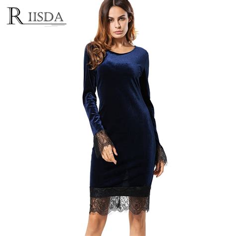 RIISDA Mulheres De Veludo Elegante Vestido Hip Hallow Out Lace Vestido