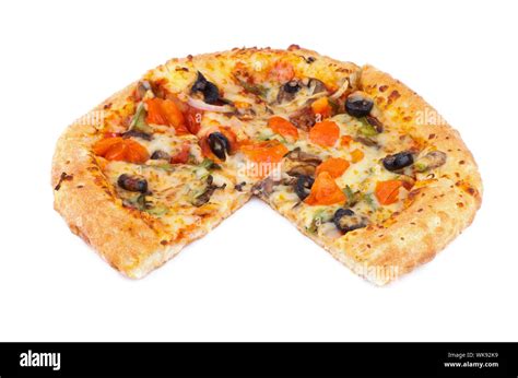 Vegetarian Pizza With Tomatoes Black Olives And Cheese Without One