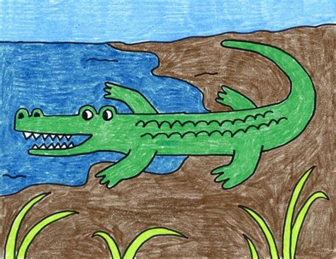 Easy How to Draw an Alligator Tutorial and Alligator Coloring Page